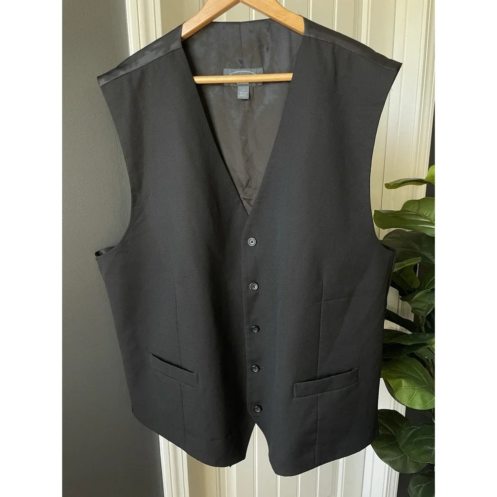 Pronto Uomo Platinum Black 100% Wool Suit Vest Formal Waistcoat Sz 4XL READ